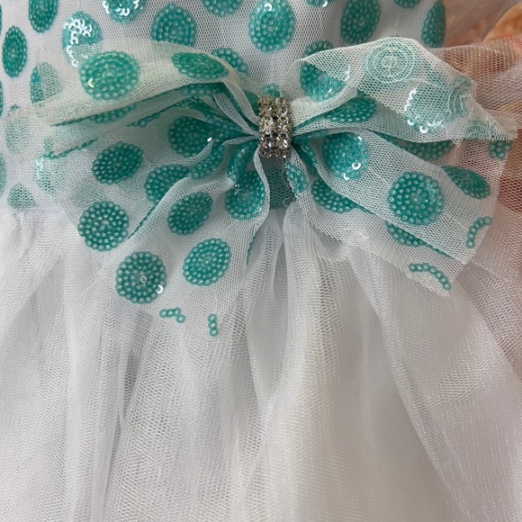 Little Girls White with Aqua Mint Bodice Dress Size 12 # M912 - Picture 6 of 11